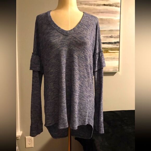 Derek Heart V-Neck Heathered Blue Long Sleeve Tunic Top - M - Picture 1 of 7